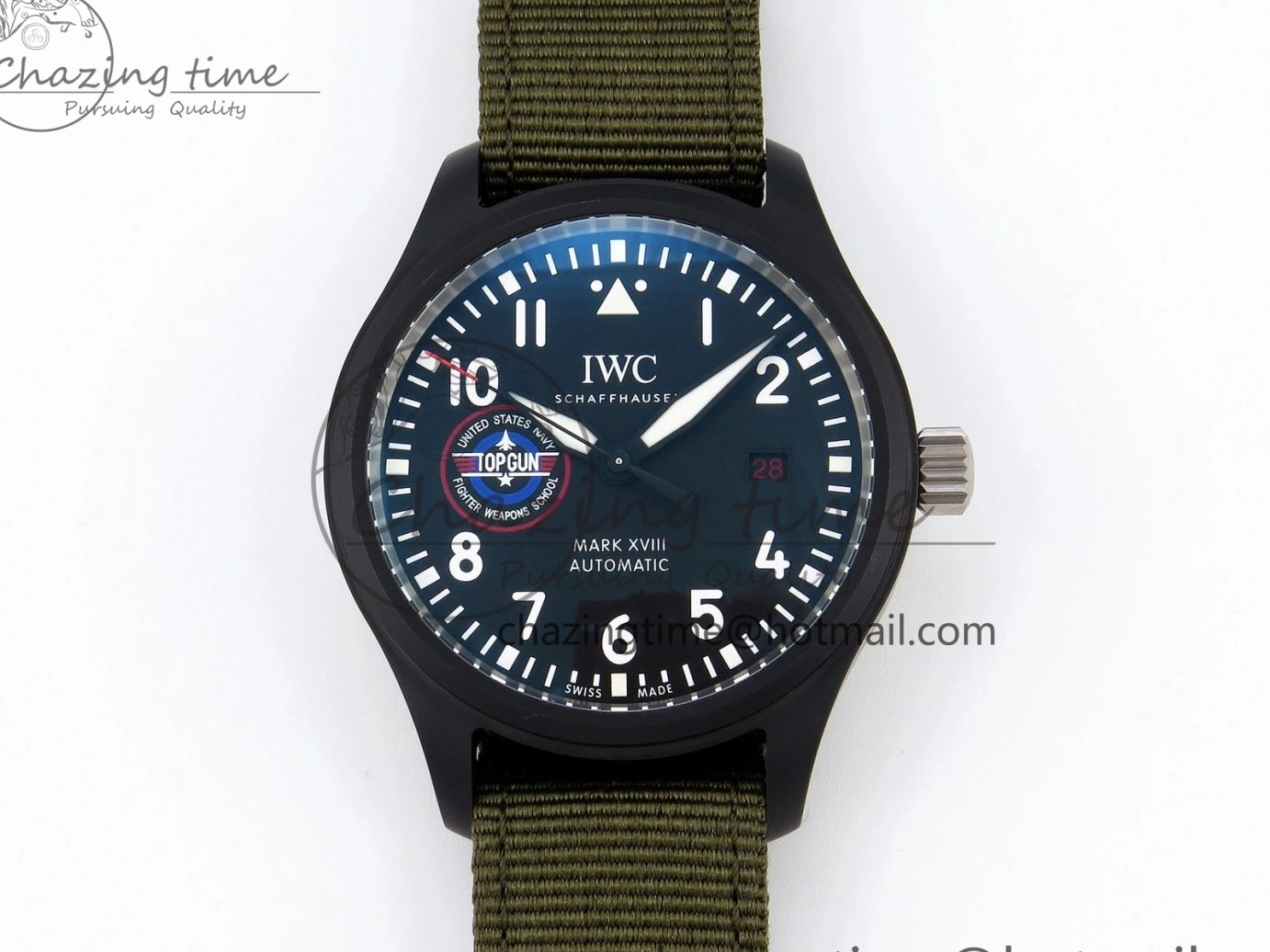 MIROTIME 0519 Mark XVIII Top Gun “SFTI” Black Ceramic IW324712 ZF 1:1 Best Edition on Green Nylon Strap A Tailored 7025